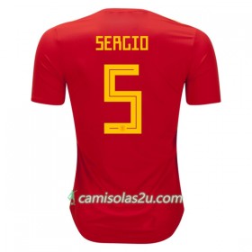 Camisolas de Futebol Espanha Sergio Busquets 5 Equipamento Principal Copa do Mundo 2018 Manga Curta